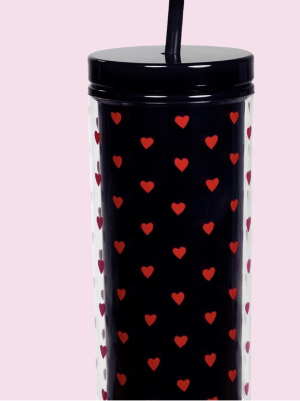 Kate Spade Black Tumbler with Mini Red Hearts & Straw